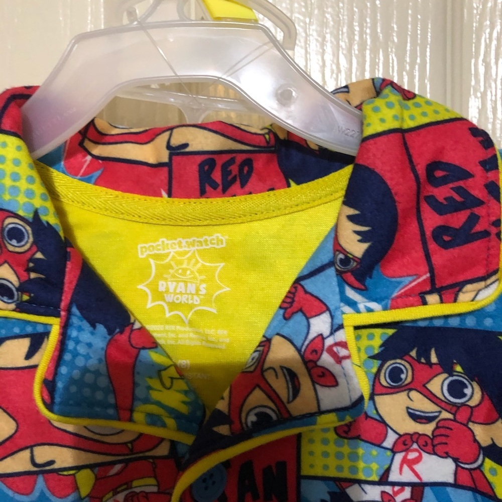 Ryan’s World 2 piece button down shirt and pants kids Pajamas set size 8 - Picture 9 of 9